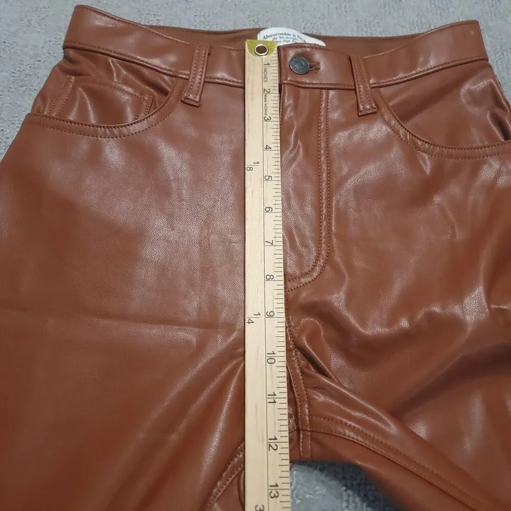 Abercrombie Fitch 90s Ultra High Rise Straight Faux Leather Pants Women 27 Brown